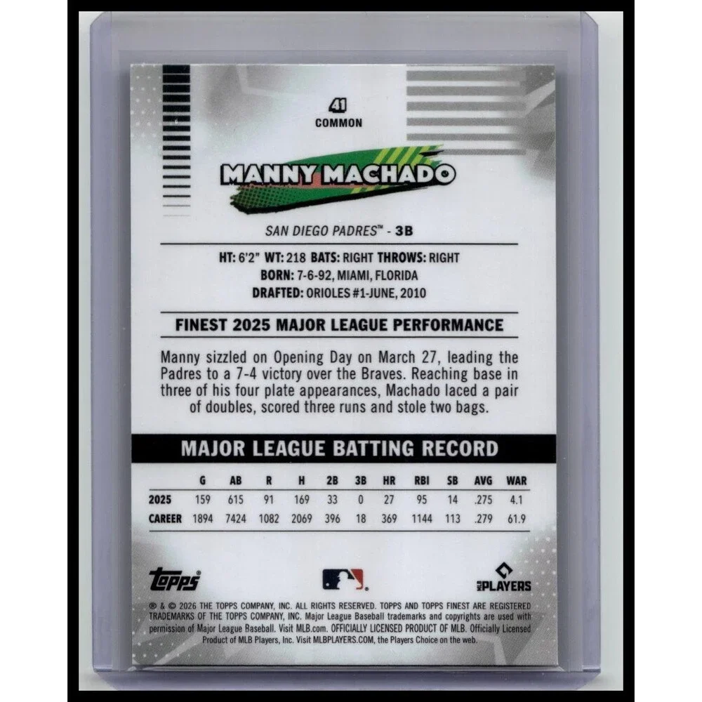 2026 Finest Manny Machado #41 San Diego Padres Base